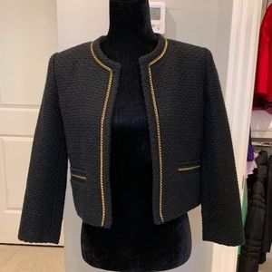 Cropped Tweed Jacket With Gold Chain Detail
